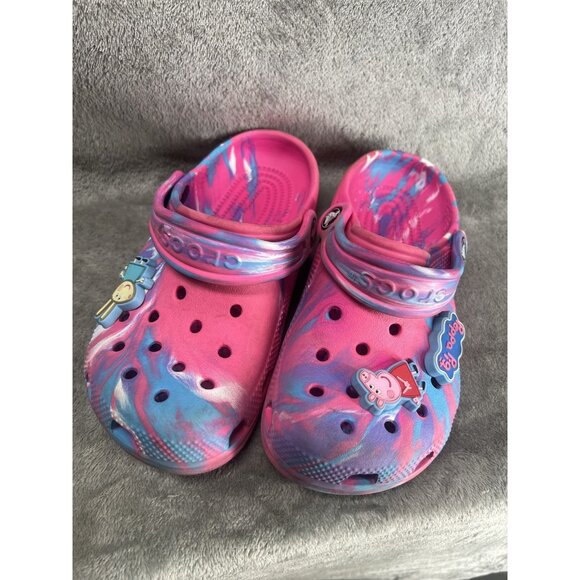 Crocs Peppa Pig Jibblits Tie Dyed Sling Pink Blue White Clogs J 1  Youth Sandals - Picture 11 of 11
